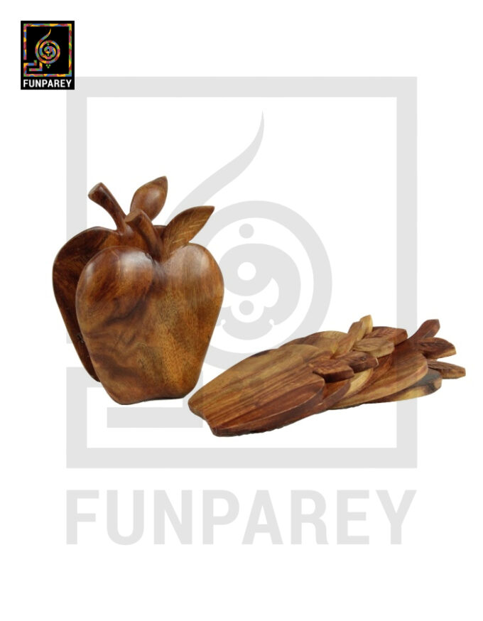 Handmade Wooden Apple Shaped Tea Coasters Set - Image 4
