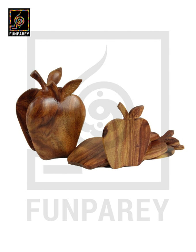 Handmade Wooden Apple Shaped Tea Coasters Set - Image 2