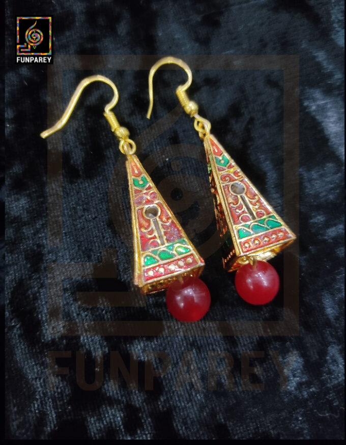 Ethnic Tribal Metallic Earrings "Trine Red" - Image 2