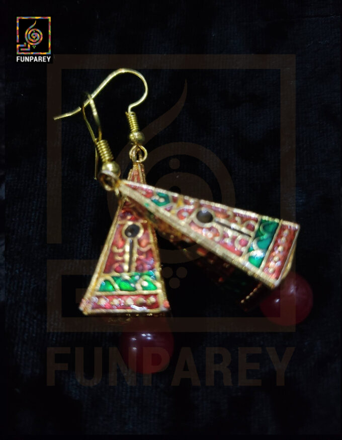 Ethnic Tribal Metallic Earrings "Trine Red" - Image 3