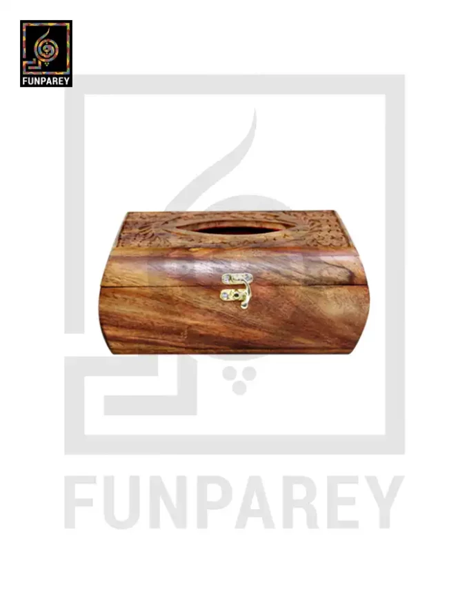 Hand Carved Standard Wooden Tissue Box Small - Rounded Sides - Image 3