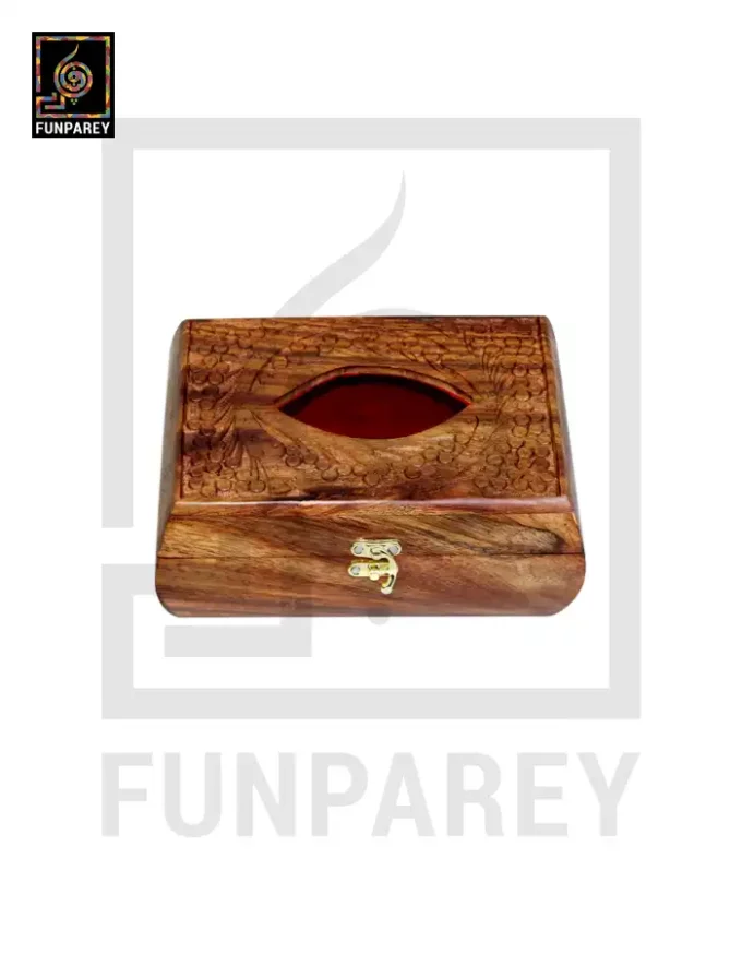 Hand Carved Standard Wooden Tissue Box Small - Rounded Sides - Image 4