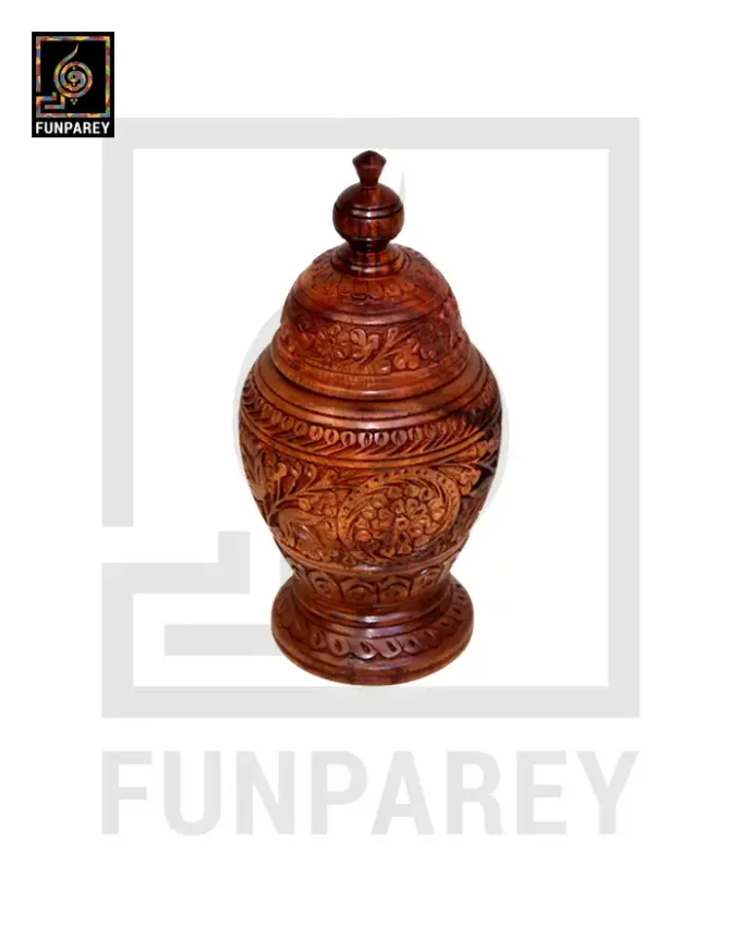 Hand Carved Wooden Jar 12″ - Image 3