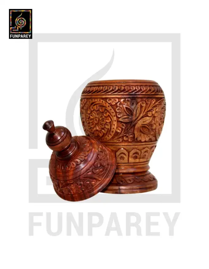Hand Carved Wooden Jar 12″ - Image 5
