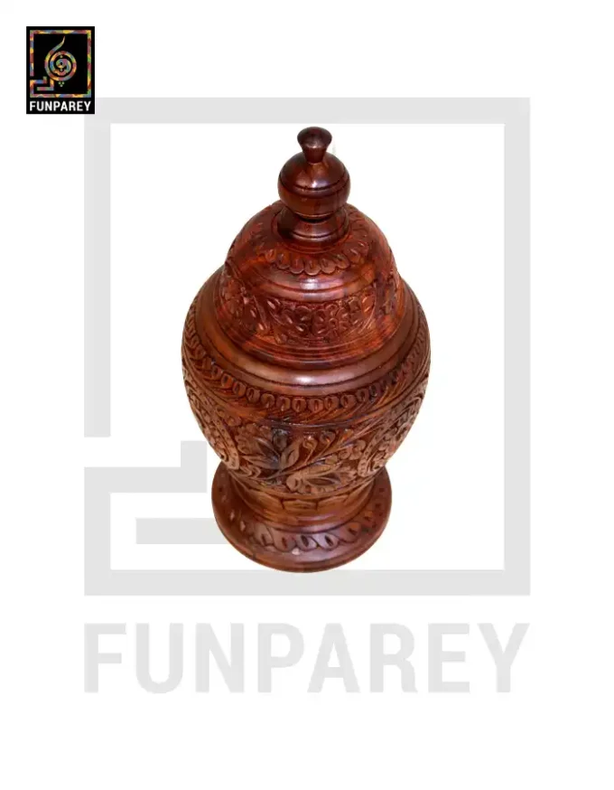 Hand Carved Wooden Jar 12″ - Image 2