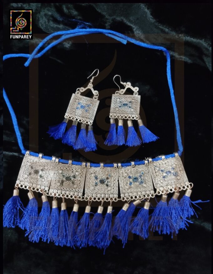 Oxidized Metal Jewelry Choker Set "Azuric" - Image 3