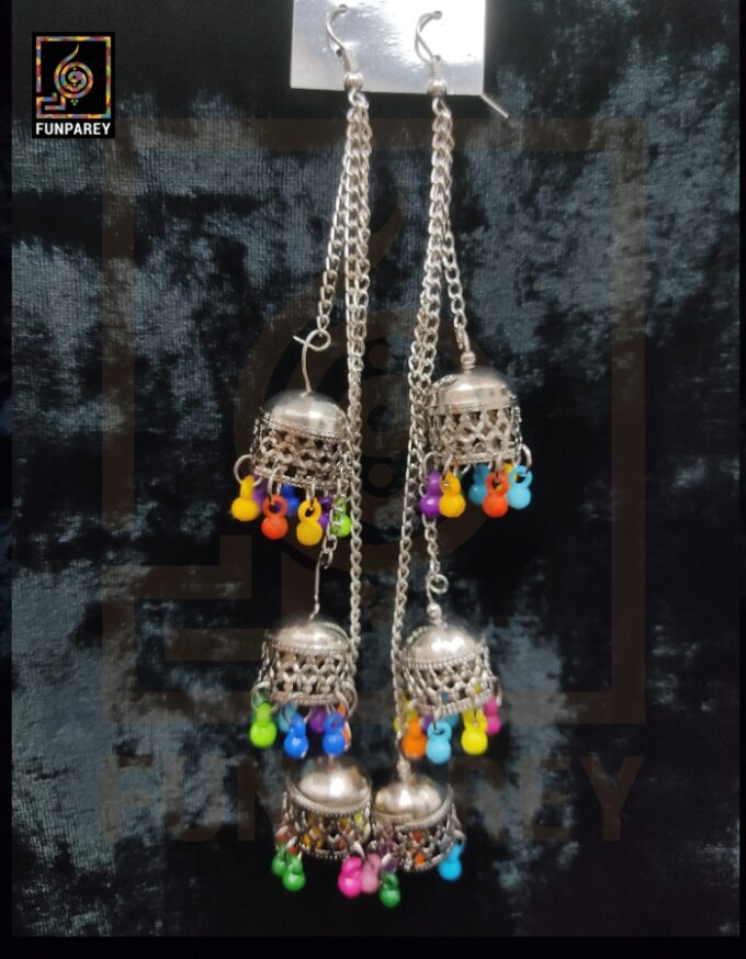 Tribal Oxidized Kashmiri Dangle Trailing Earrings "Jazzed" - Image 5