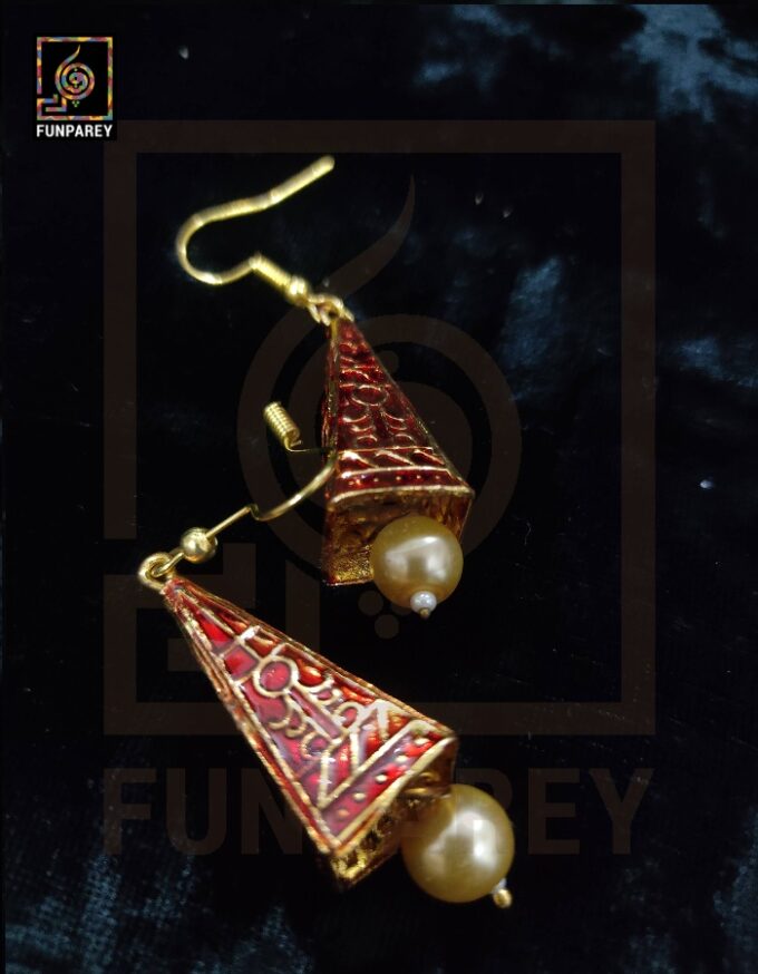 Ethnic Tribal Metallic Earrings "Trine Carnelian" - Image 3