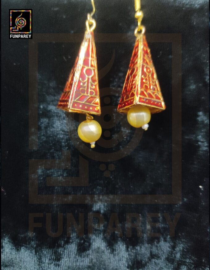 Ethnic Tribal Metallic Earrings "Trine Carnelian" - Image 4