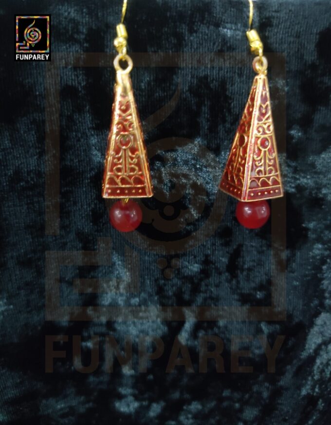 Ethnic Tribal Metallic Earrings "Trine Carnelian" - Image 6