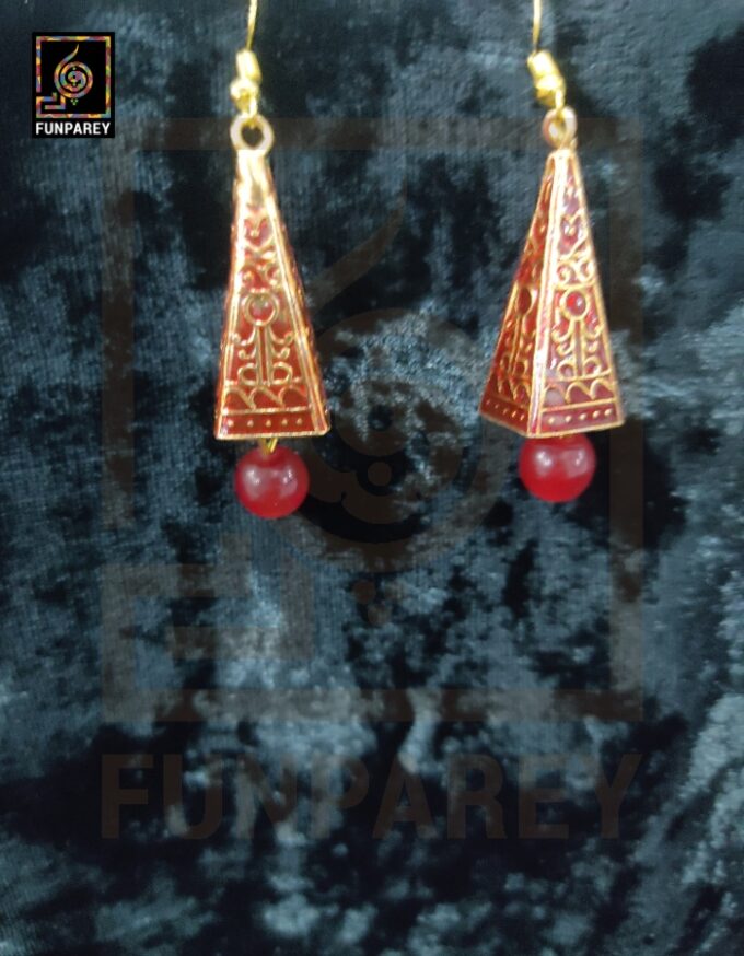 Ethnic Tribal Metallic Earrings "Trine Carnelian" - Image 8