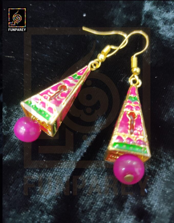 Ethnic Tribal Metallic Earrings "Trine Magenta" - Image 2
