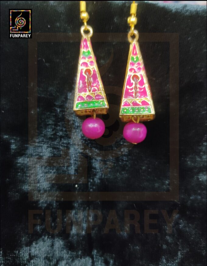 Ethnic Tribal Metallic Earrings "Trine Magenta" - Image 4