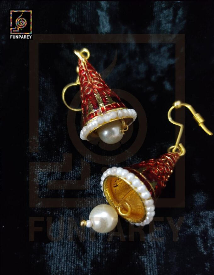 Ethnic Tribal Metallic Earrings "Chime Vermilion" - Image 4
