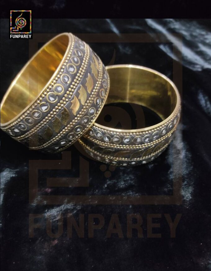 Ethnic Tribal Metallic Heavy Bangle Pair "Stygian" - Image 2