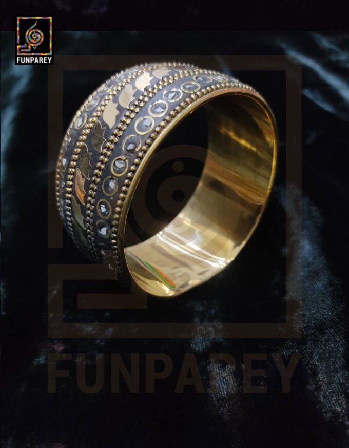 Ethnic Tribal Metallic Heavy Bangle Pair "Stygian" - Image 3