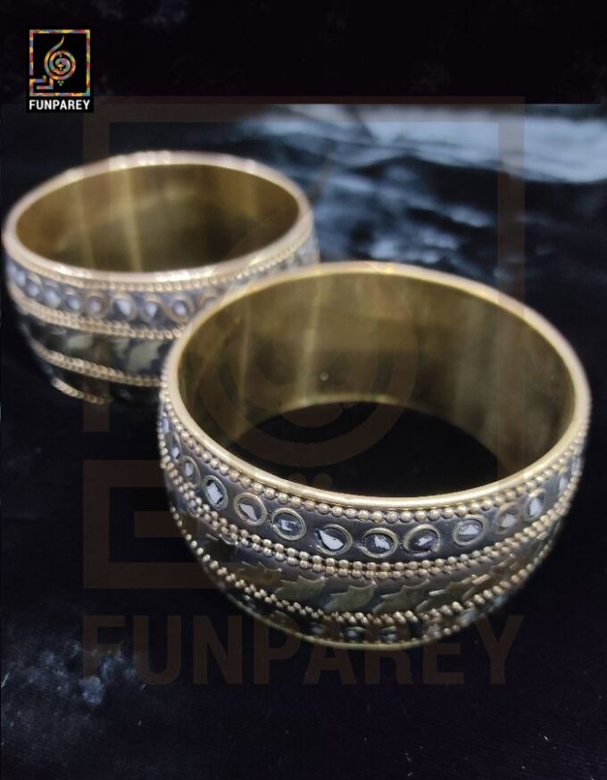Ethnic Tribal Metallic Heavy Bangle Pair "Stygian" - Image 5