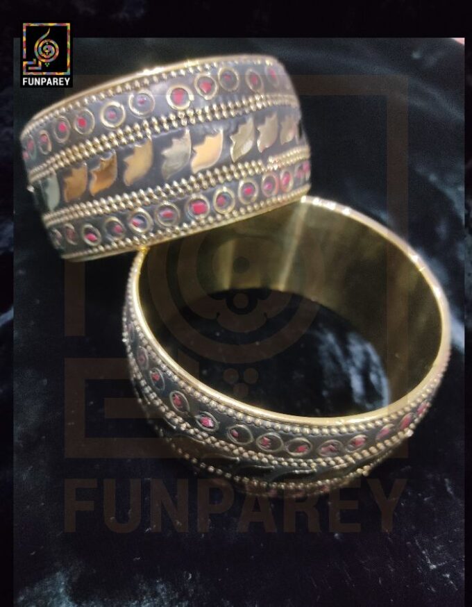 Ethnic Tribal Metallic Heavy Bangle Pair "Rubeus" - Image 3