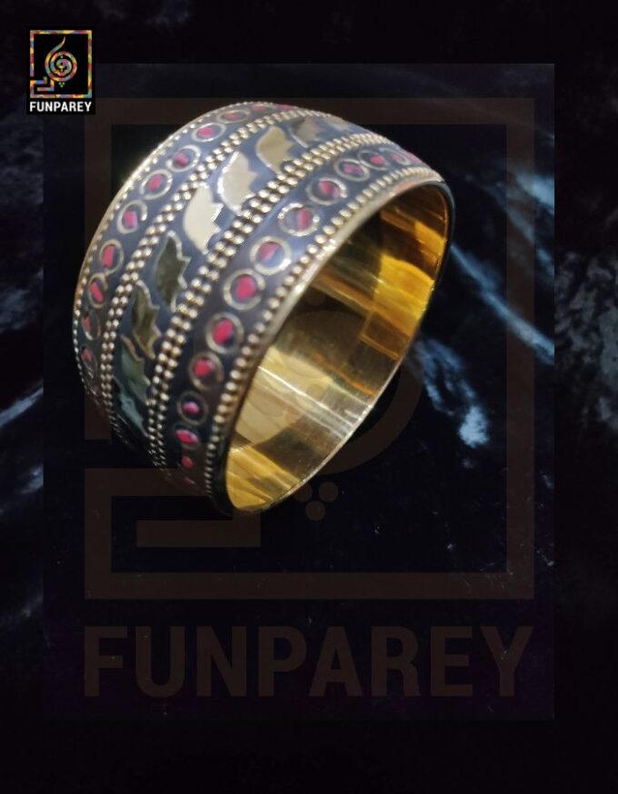 Ethnic Tribal Metallic Heavy Bangle Pair "Rubeus" - Image 5