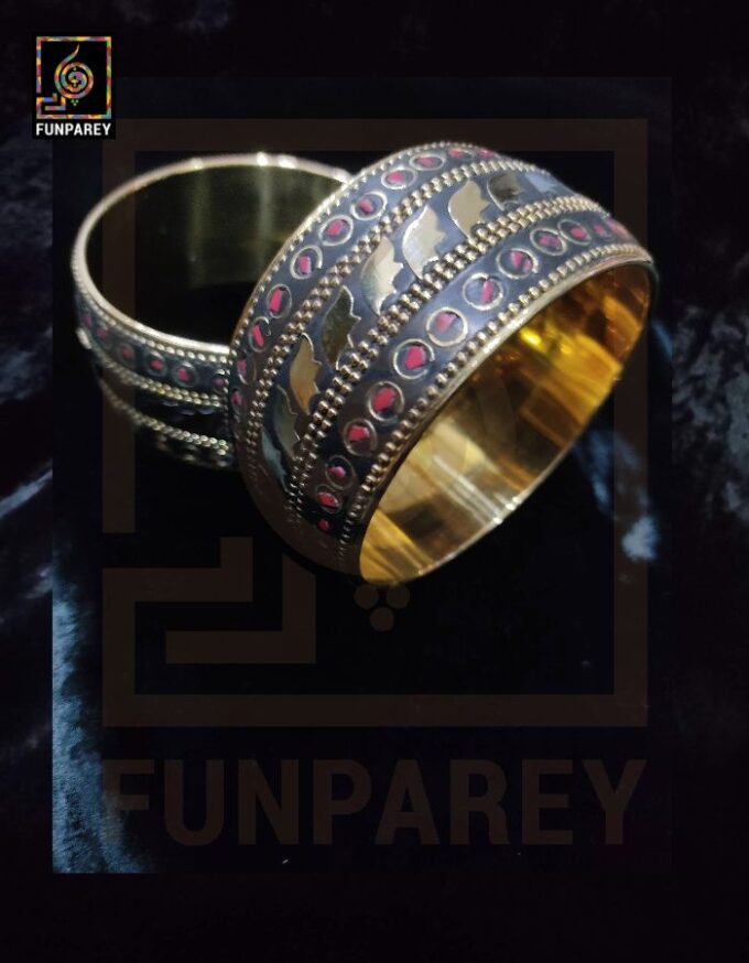 Ethnic Tribal Metallic Heavy Bangle Pair "Rubeus" - Image 4