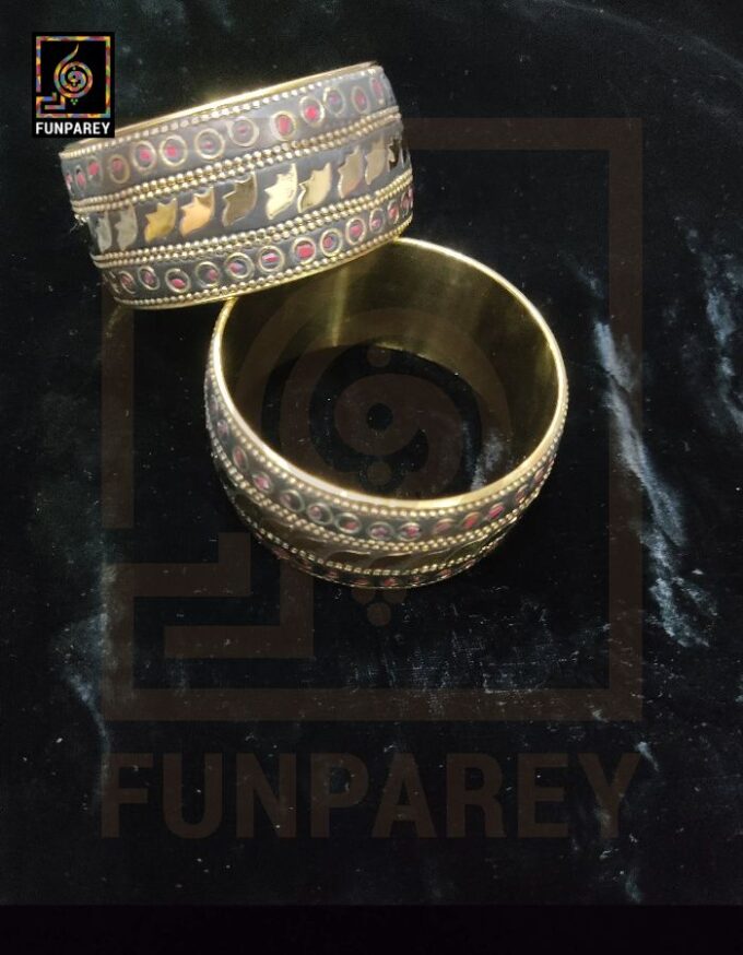 Ethnic Tribal Metallic Heavy Bangle Pair "Rubeus" - Image 2