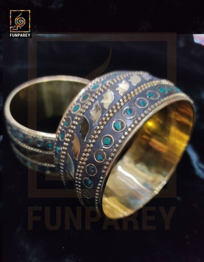 Ethnic Tribal Metallic Heavy Bangle Pair "Sage" - Image 2