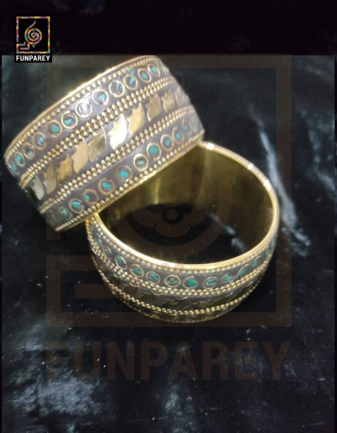 Ethnic Tribal Metallic Heavy Bangle Pair "Sage" - Image 3