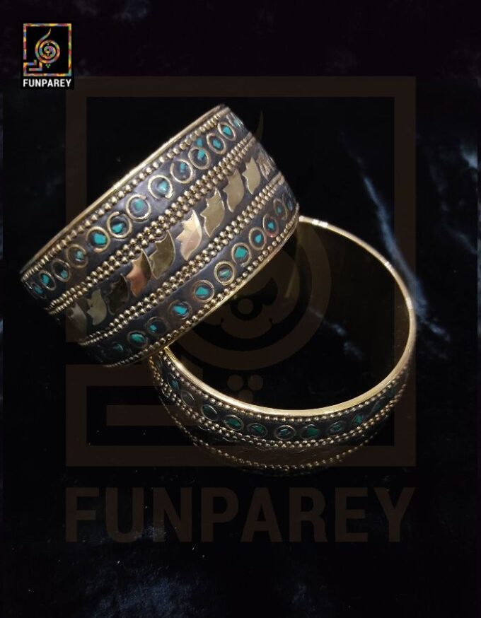 Ethnic Tribal Metallic Heavy Bangle Pair "Sage"