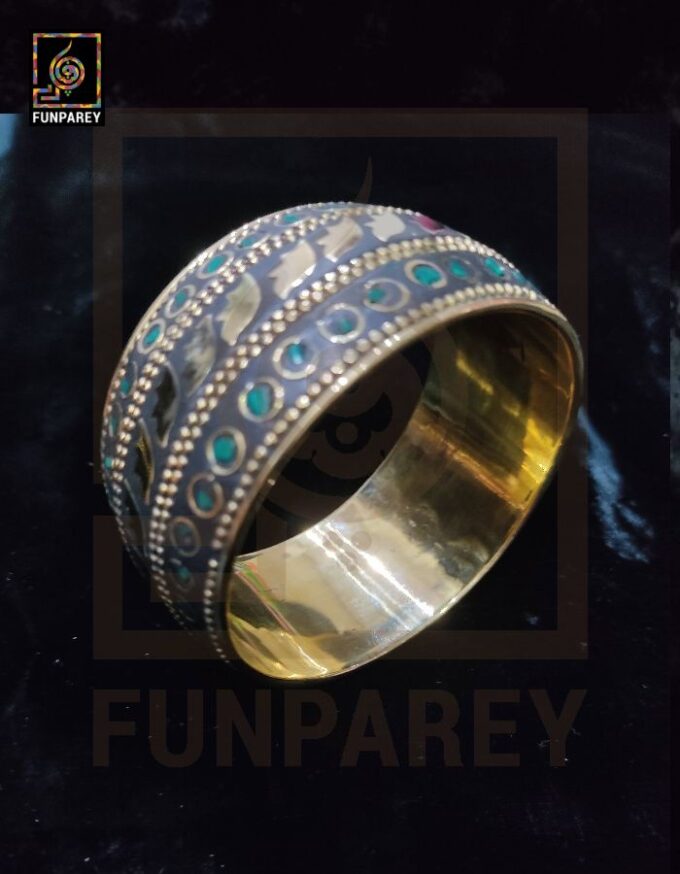 Ethnic Tribal Metallic Heavy Bangle Pair "Sage" - Image 4