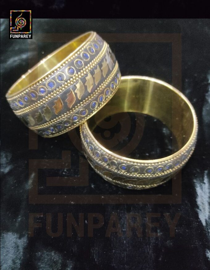 Ethnic Tribal Metallic Heavy Bangle Pair "Azure" - Image 4