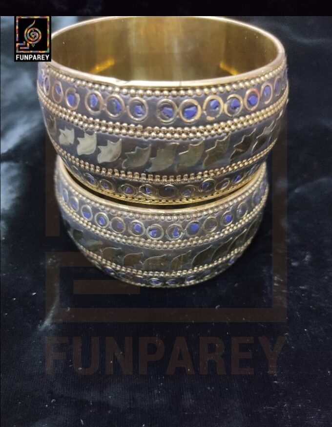 Ethnic Tribal Metallic Heavy Bangle Pair "Azure" - Image 2