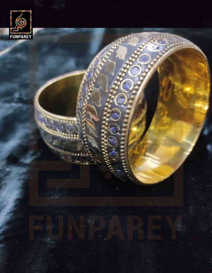 Ethnic Tribal Metallic Heavy Bangle Pair "Azure" - Image 3