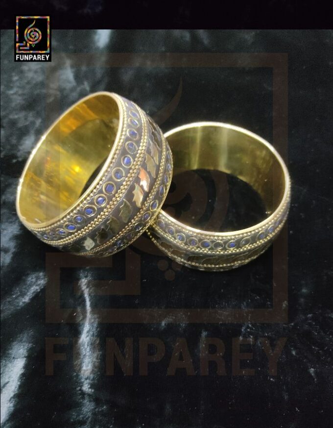 Ethnic Tribal Metallic Heavy Bangle Pair "Azure"