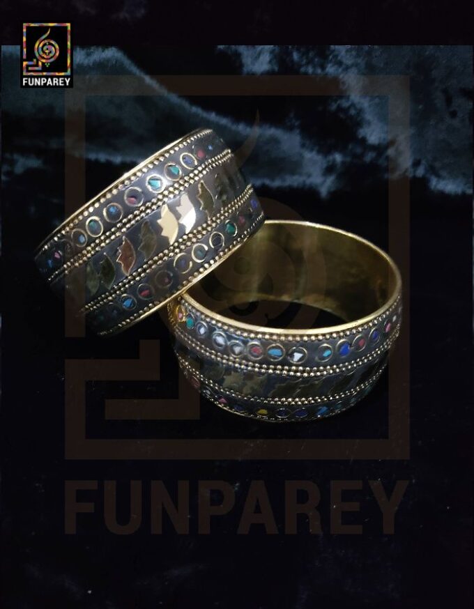 Ethnic Tribal Metallic Heavy Bangle Pair "Jazzed"