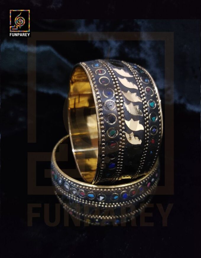 Ethnic Tribal Metallic Heavy Bangle Pair "Jazzed" - Image 2