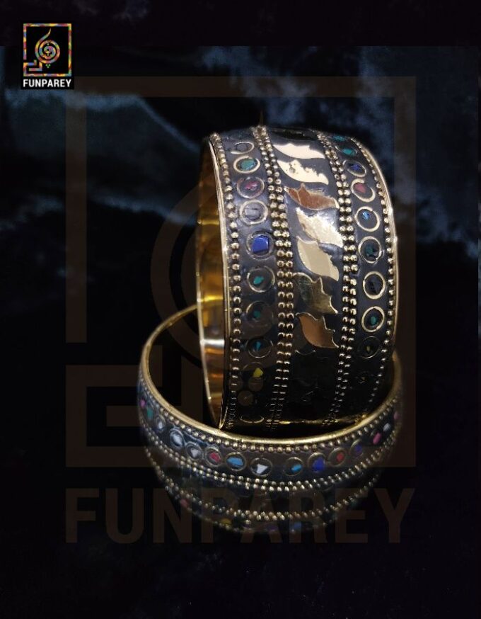 Ethnic Tribal Metallic Heavy Bangle Pair "Jazzed" - Image 3