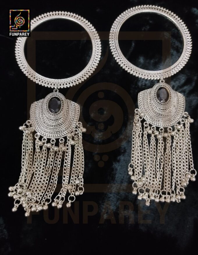 Tribal Oxidized Metal Heavy Trailing Bangles "Gemmed" - Image 2