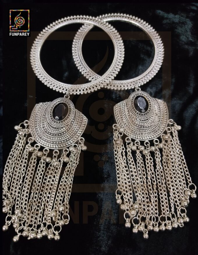 Tribal Oxidized Metal Heavy Trailing Bangles "Gemmed"