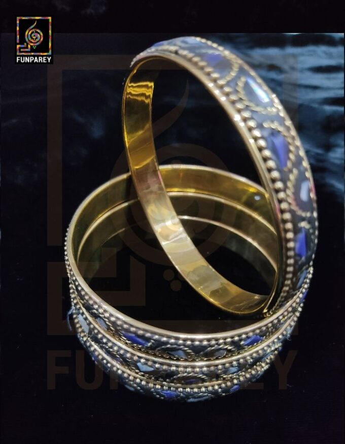 Ethnic Tribal Metallic Sleek Bangle Set "Azure" - Image 3