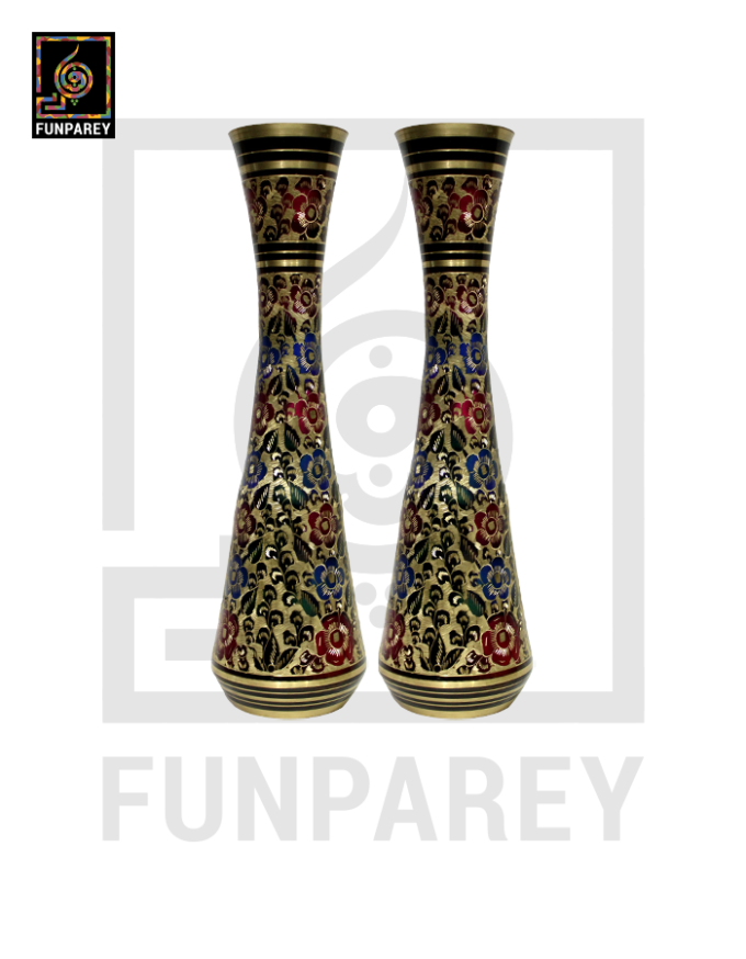 Handmade 14" Hourglass Brass Vase Pair 'Floral Deco'