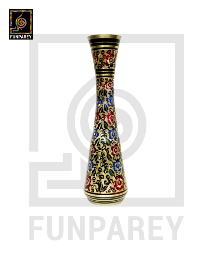 Handmade 14" Hourglass Brass Vase Pair 'Floral Deco' - Image 2