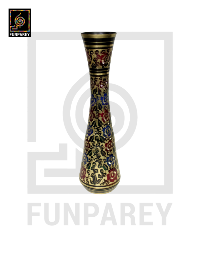 Handmade 14" Hourglass Brass Vase Pair 'Floral Deco' - Image 4