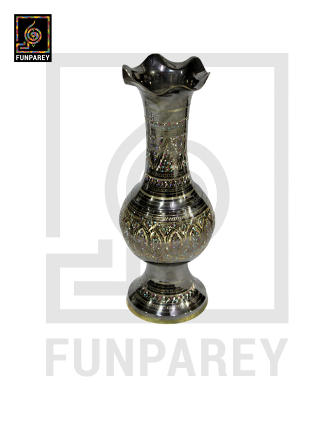 Handmade 14" Ample Throat Brass Vase Pair 'Opulent Jazzed' - Image 4