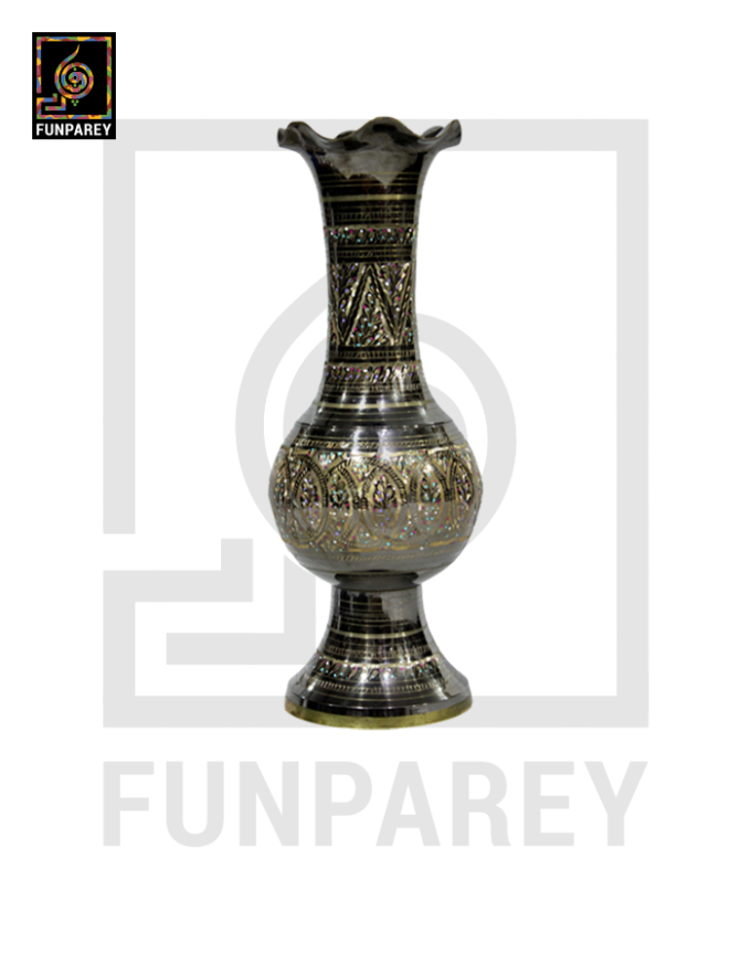 Handmade 14" Ample Throat Brass Vase Pair 'Opulent Jazzed' - Image 2