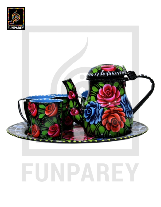 Tamchini Chainak Set (Truck Art Enamelware Tea Set) - Black - Image 2