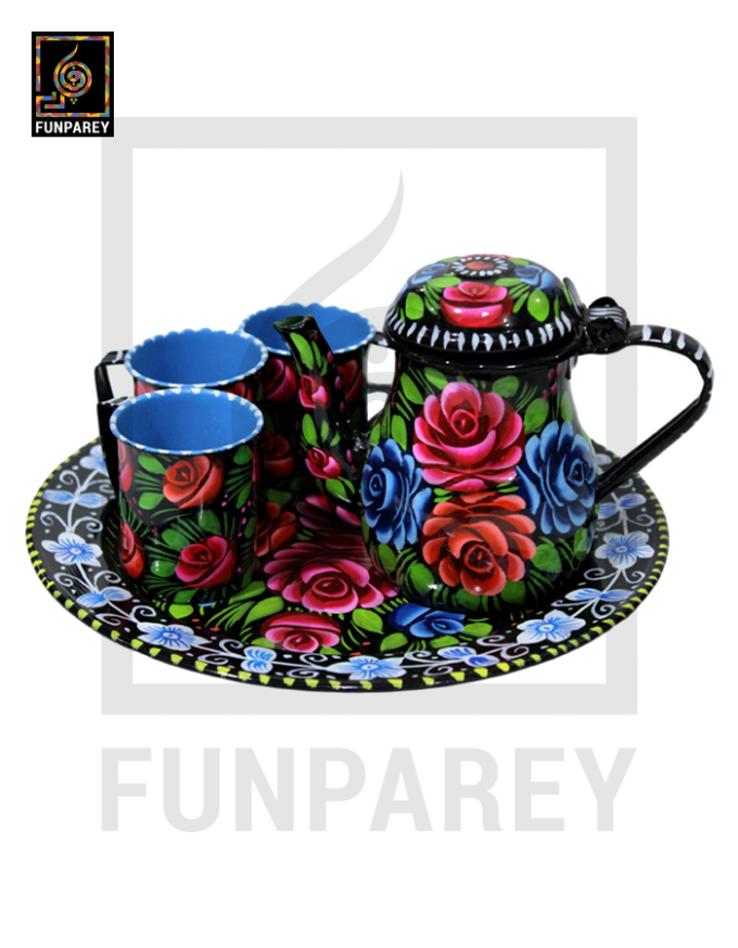 Tamchini Chainak Set (Truck Art Enamelware Tea Set) - Black - Image 5