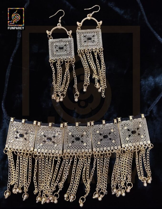Oxidized Metal Jewelry Choker Set "Stygian Auric" - Image 6