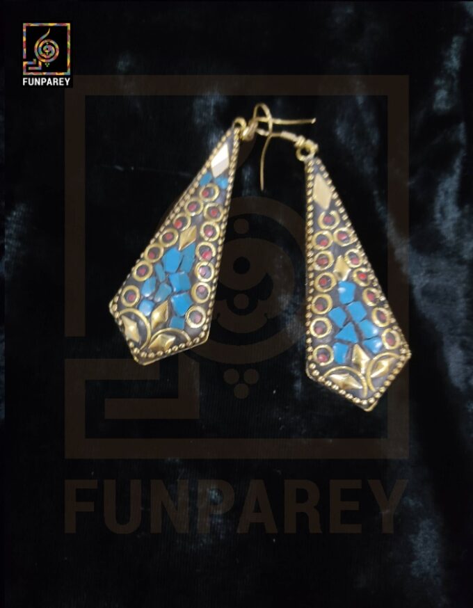 Ethnic Tribal Metallic Earrings "Shard Blue" - Image 3