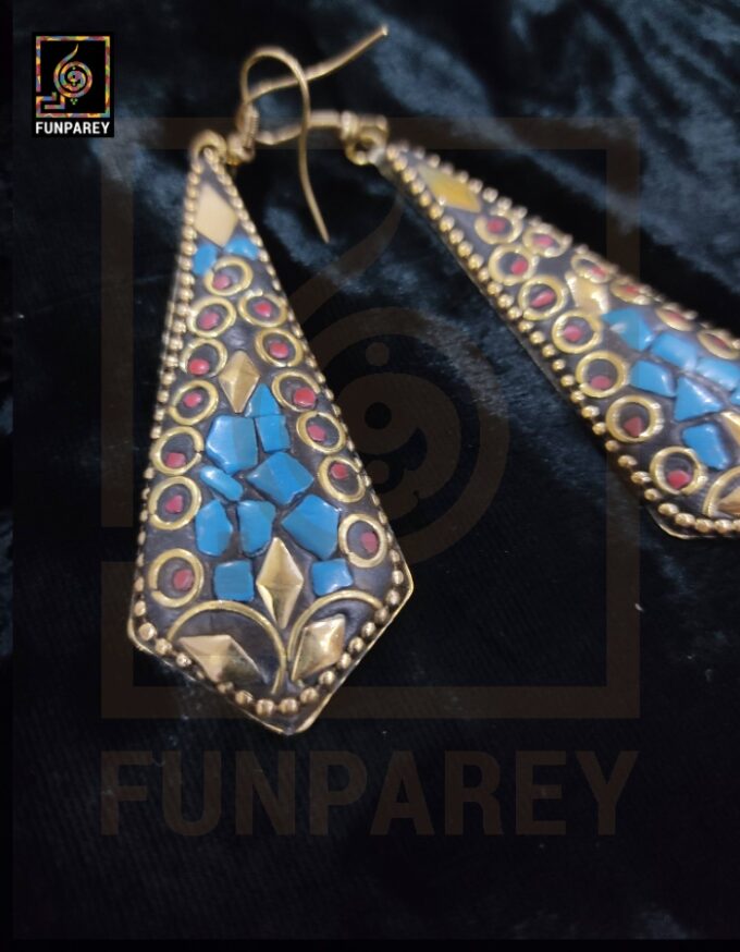 Ethnic Tribal Metallic Earrings "Shard Blue" - Image 2