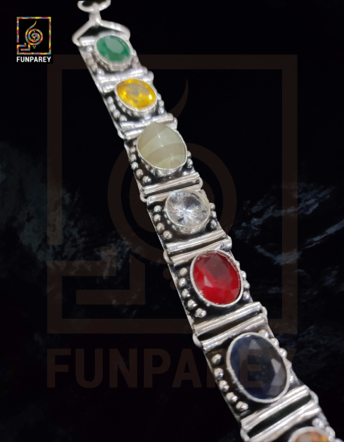 Tribal Oxidized Metal Bracelet with Natural Stones "Glazed" - Image 2